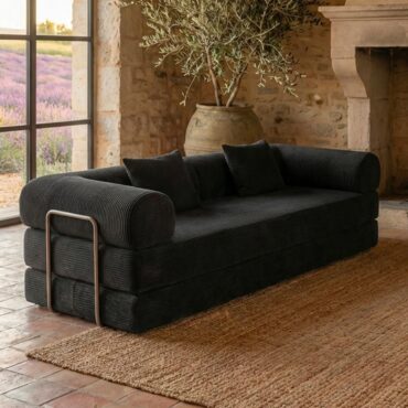 Saltsjöbaden 3-Seater Convertible & Modular Sofa – Black Corduroy Velvet