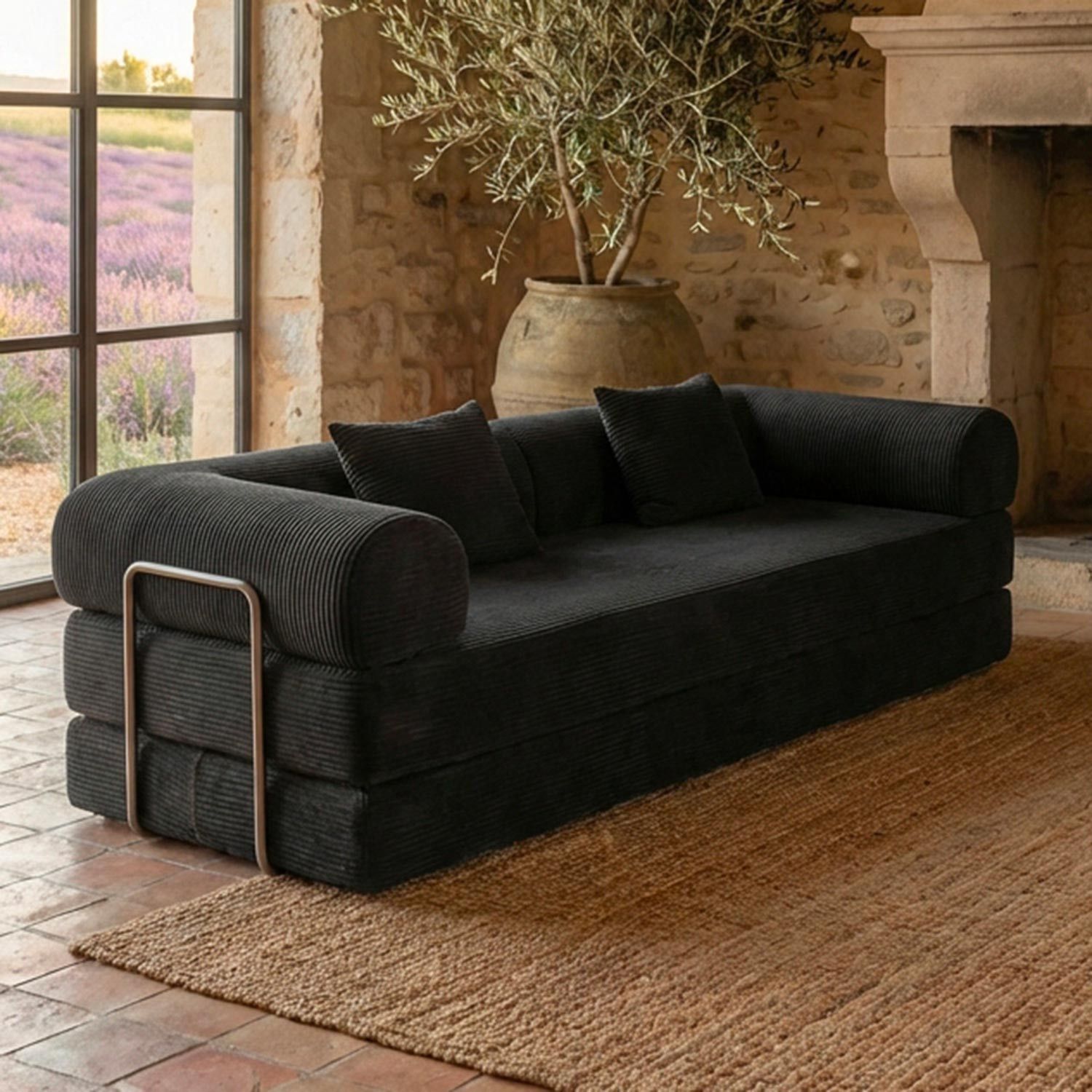 Saltsjöbaden 3-Seater Convertible & Modular Sofa – Black Corduroy Velvet