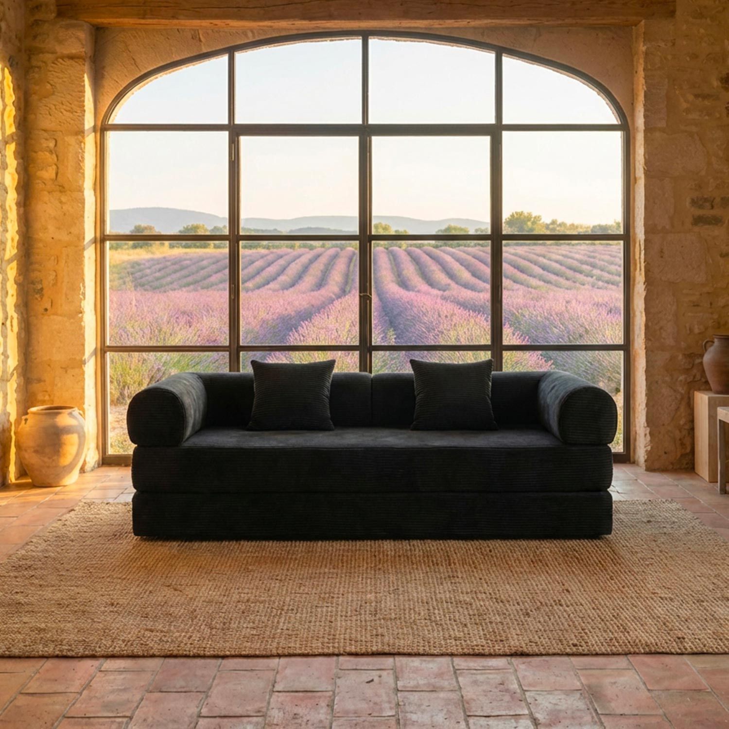 Saltsjöbaden 3-Seater Convertible & Modular Sofa – Black Corduroy Velvet - Imagen 3