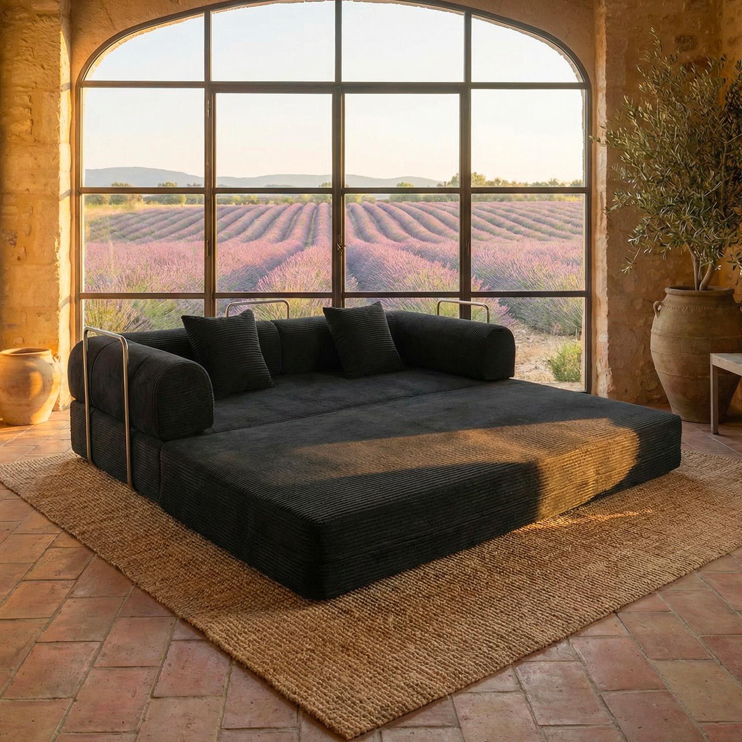 Saltsjöbaden 3-Seater Convertible & Modular Sofa – Black Corduroy Velvet - Imagen 4