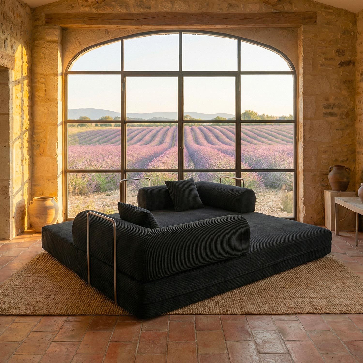 Saltsjöbaden 3-Seater Convertible & Modular Sofa – Black Corduroy Velvet - Imagen 5