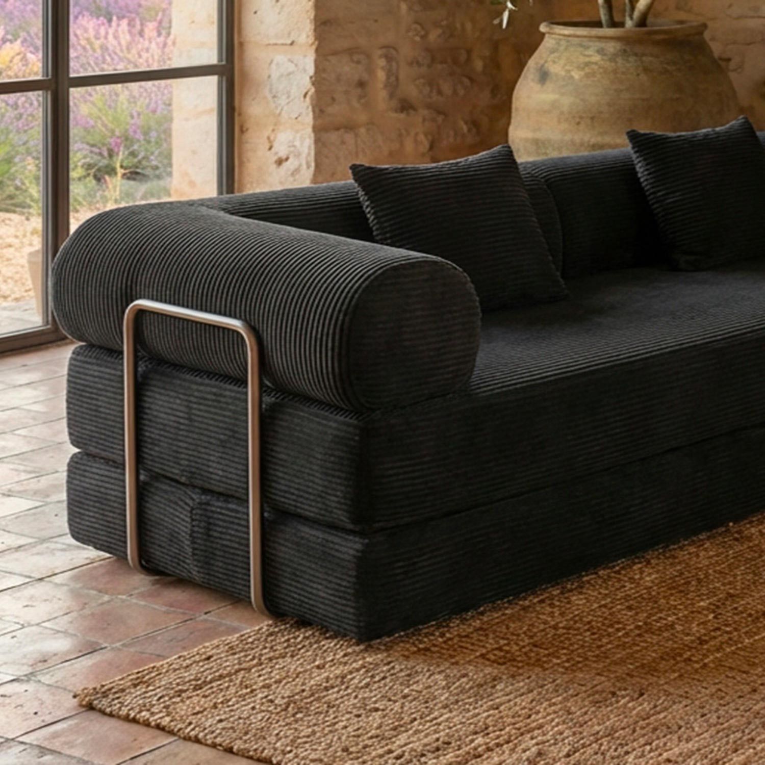 Saltsjöbaden 3-Seater Convertible & Modular Sofa – Black Corduroy Velvet - Imagen 8