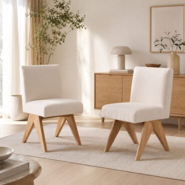 Skanör Dining Chairs, Beige Chenille with Solid Wooden Legs - Set of 2