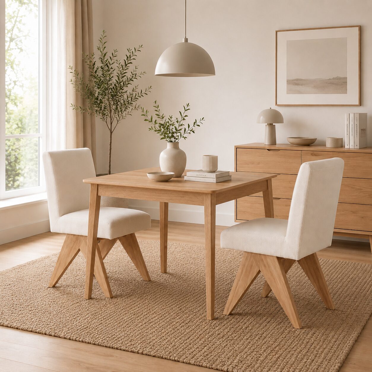 Skanör Dining Chairs, Beige Chenille with Solid Wooden Legs - Set of 2 - Imagen 3