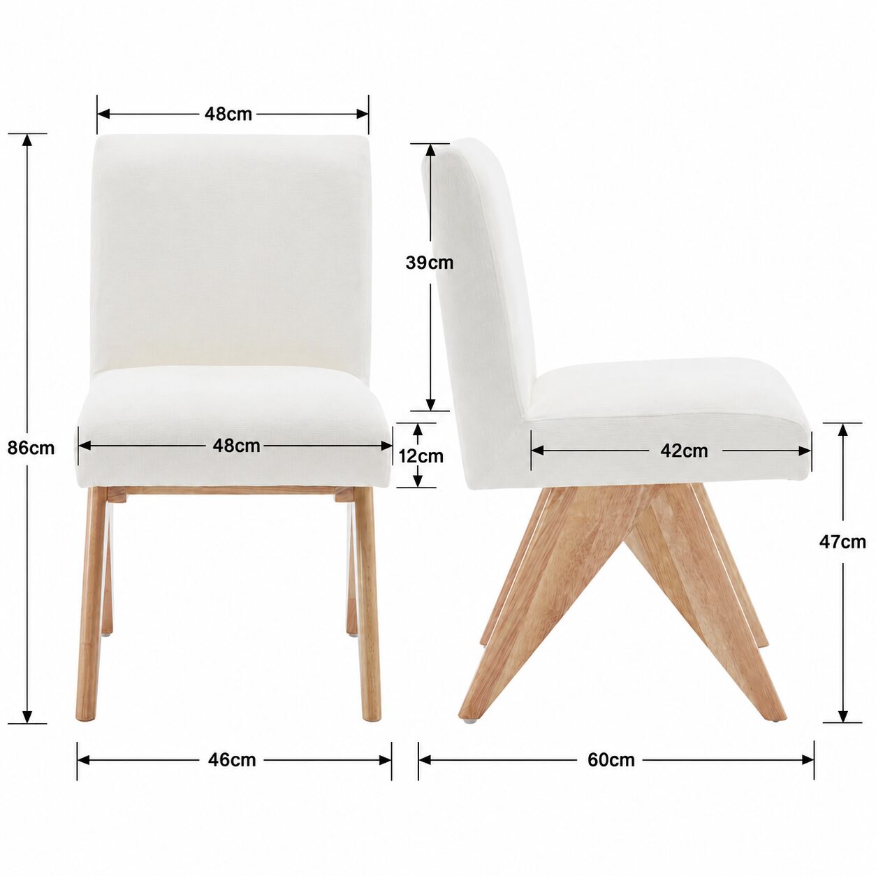Skanör Dining Chairs, Beige Chenille with Solid Wooden Legs - Set of 2 - Imagen 5