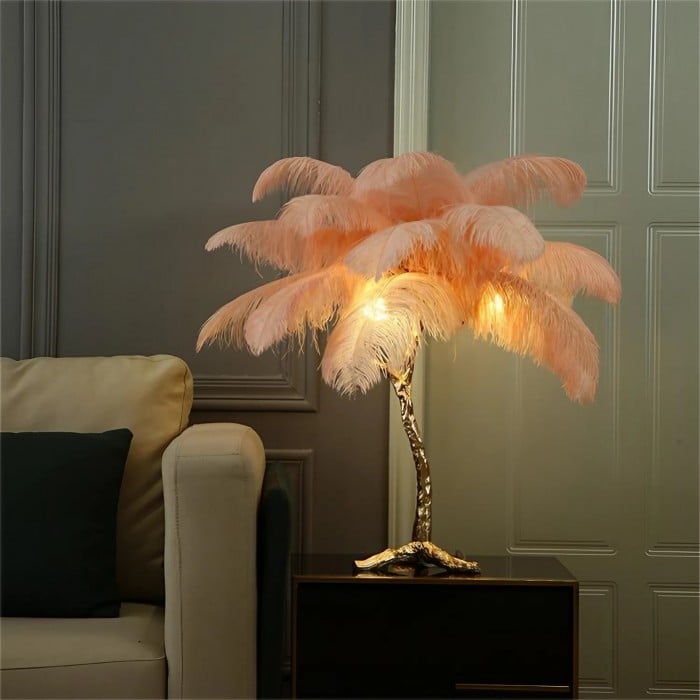 Amèlie Table Lamp – Ostrich Feather Lamp with Copper Base - Imagen 4