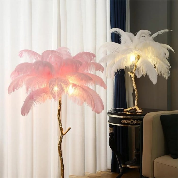 Amèlie Table Lamp – Ostrich Feather Lamp with Copper Base - Imagen 2