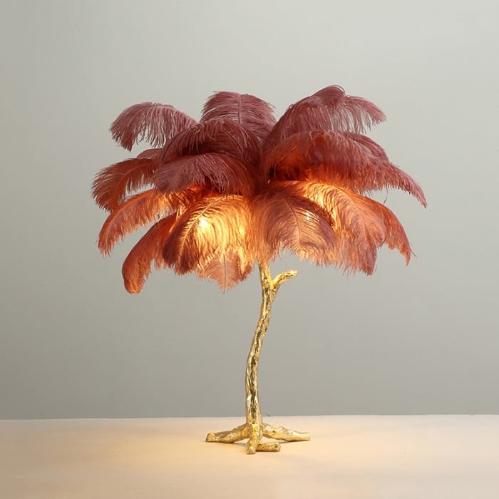Amèlie Table Lamp – Ostrich Feather Lamp with Copper Base - Imagen 6
