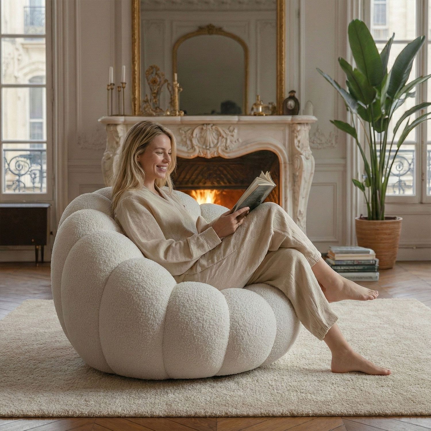 Horsens – Shell Design, Cream Bouclé Fabric - Imagen 7