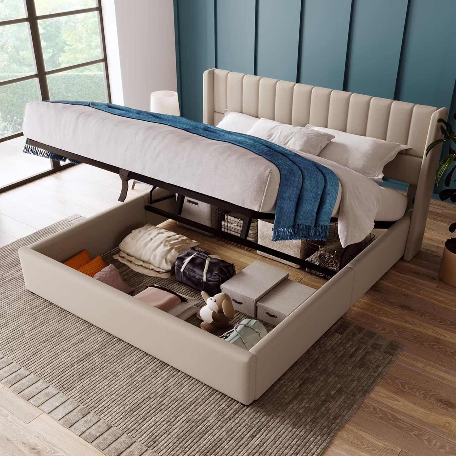 Esbjerg Elegant Bed 180x200 cm with Storage – Beige Linen - Imagen 8