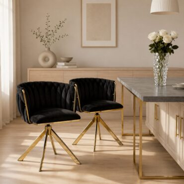 Kungsbacka Black and Gold – Silla de comedor giratoria de 180° en lujoso terciopelo