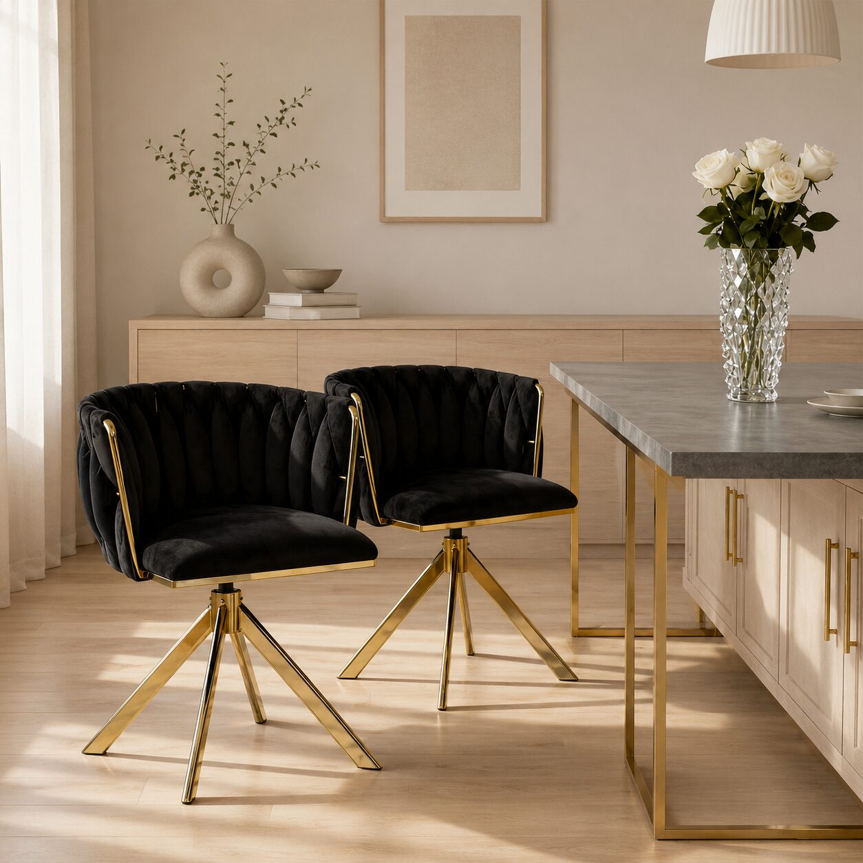 Kungsbacka Black and Gold – 180° Swivel Dining Chair in Luxurious Velvet