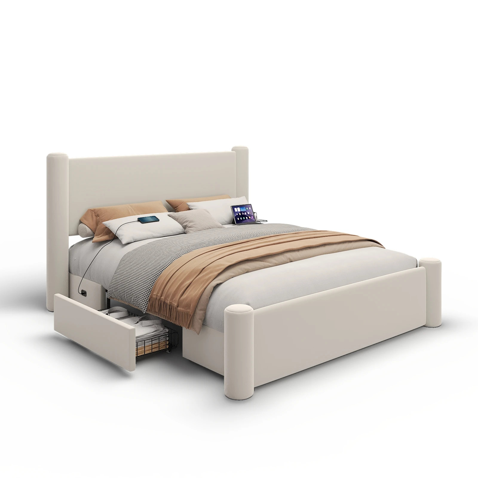 Roskilde Bed 160x200 cm with Storage – Beige Velvet - Imagen 4