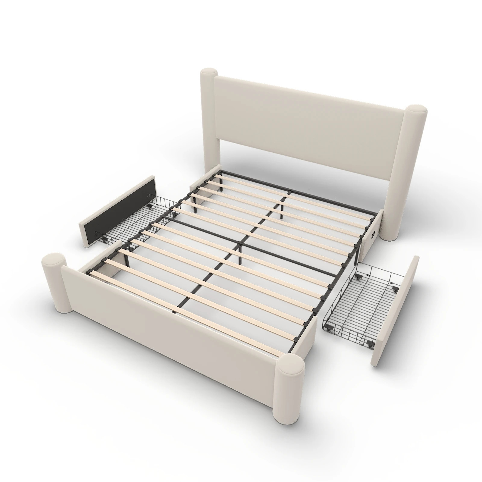 Roskilde Bed 160x200 cm with Storage – Beige Velvet - Imagen 5