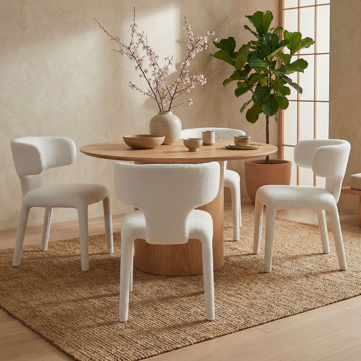 Tønder Dining Chairs – Bouclé Fabric – White (Set of 2) - Imagen 3