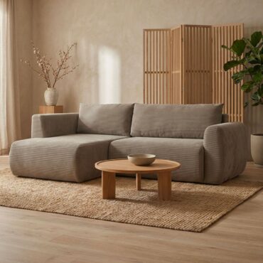 Sofá esquinero Arendal – Chaise longue a la izquierda – 4 plazas – Pana color topo claro