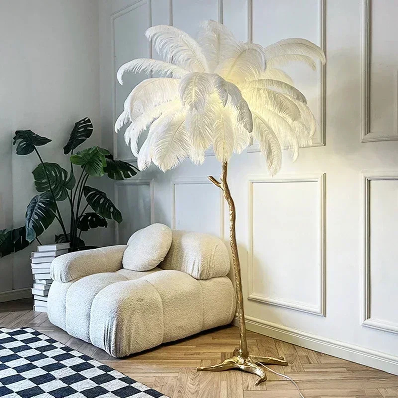 Amèlie Floor Lamp 170 cm – Feather Lamp with Copper Base - Imagen 6