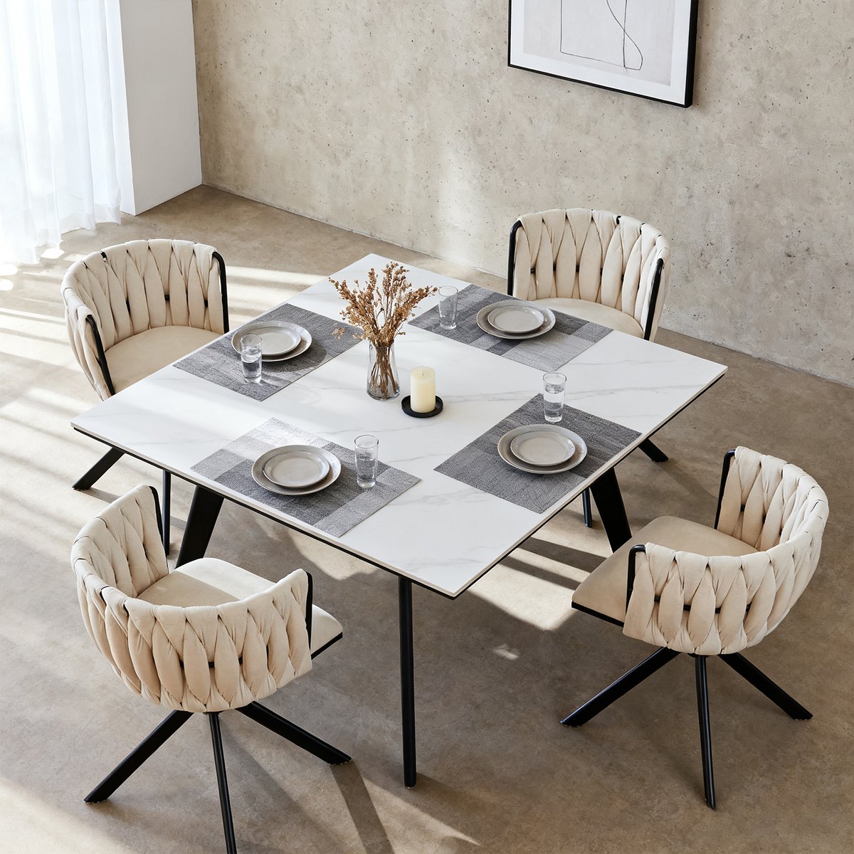 Kungsbacka Beige – 180° Swivel Dining Chair in Luxurious Velvet - Imagen 4