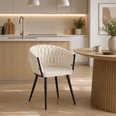Silla de comedor Alta: sillón moderno de terciopelo color crema