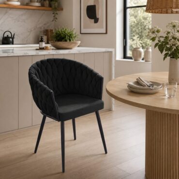 Silla de comedor Alta – Sillón moderno de terciopelo negro