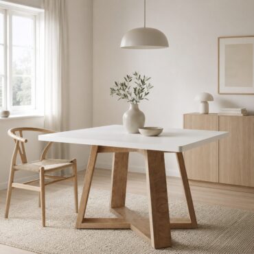 Mesa de comedor Linköping – Blanca y madera natural