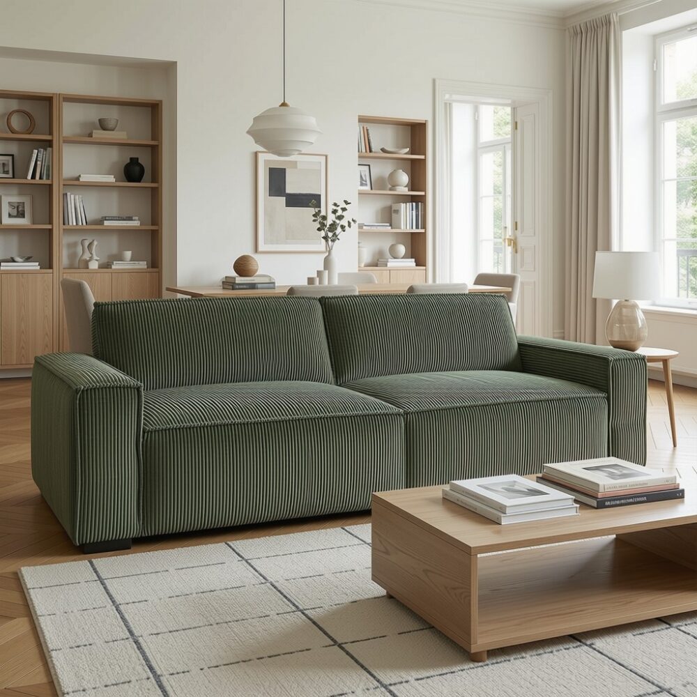 Laholm – 3-Seater Ribbed Velvet Sofa Bed