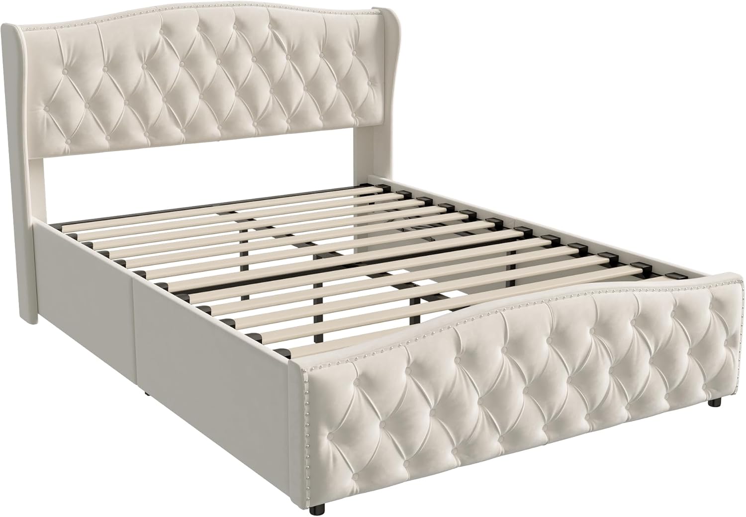 Vejle Velvet Double Bed 160 x 200 cm with Storage - Beige - Image 2
