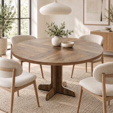 Farum Round Dining Table – Warm Walnut Finish